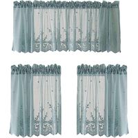 Demi-Rideaux Courts, Dentelle Petite fenêtre Rideaux Voile Cuisine Café Demi-Rideaux Valance pour café Cuisine Salle de Bains fenêtre Rideau(Bleu Set)