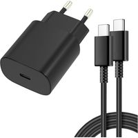 Lot de 2 adaptateurs de charge rapide compatibles Samsung 25 W et câble USB-C de 1 m, noir lot de 2 chargeurs Samsung (45 W, noir) chargeur Samsung (45 W, noir).