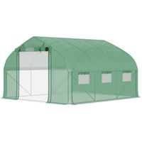 Invernadero túnel 347x300x200 cm, estructura acero galvanizado verde, puerta y 6 ventanas