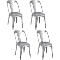 Lot 4 chaises vintage en métal gris argenté style industriel - METALICA
