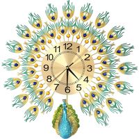 Peacock Wall Clock - 3D Metal Design Wall Hanging Metal Clock, 60x60cm for Living Room Bedroom & Kitchen Decoration