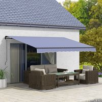 Store banne, store de terrasse, avec manivelle, résistant aux intempéries, 400 cm x 300 cm, bleu et blanc