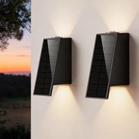 Applique Murale Solaire Extérieure "Haut et Bas" - 6 LED Blanc Chaud 3000K, Style Art Déco Noir, Étanche et Sans Fil-Lot de 4