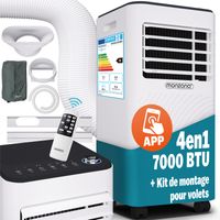 Monzana – Climatiseur mobile silencieux 4 en 1 – Refroidisseur, déshumidificateur, ventilateur – 7000/9000 BTU – Minuterie 24h, télécommande, mode nuit