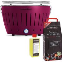 Barbecue Viola con Batterie e Cavo di Alimentazione USB + 2.5Kg di Carbonella di Faggio + Gel Combustibile 500ml -Lotus Grill