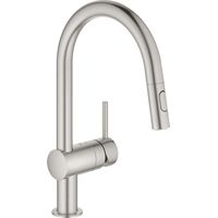 Grohe – Mitigeur de cuisine monocommande inox 32321DC2 – Douchette extractible 2 jets – Bec C pivotant 360° – Limiteur de débit ajustable