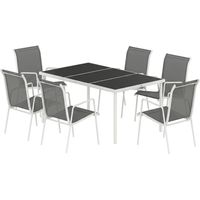 Set de mesa y sillas jardín vidrio templado 6 sillas apilables transpirables terraza gris 150x90x75cm