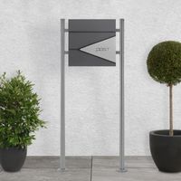 ECD Germany Cassetta Postale con Tubo per Giornali Antracite e Argento 37 x 37 x 11 cm e Supporto 55 x 120 x 9 cm in Acciaio Inox Piedistallo per Cassetta delle Letere con Accessori di Montaggio