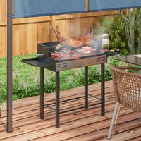 Barbecue a Carbone a 3 Livelli con Mensole Pieghevoli e Girarrosto, in Acciaio Inox, 118x32x90 cm, Nero
Barbecue au charbon 3 niveaux avec étagères pliables et broche rotative, en acier inoxydable, 11