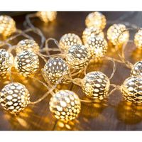 Moroccan LED String Lights - 5 Meters, Mains Plug or Battery Operated, 20 Warm White LEDs, Oriental Balls, Decorative Silver