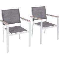 Avestar Lot de 2 Chaises de Jardin Empilables, Chaises de Patio Textilene avec Accoudoirs en Faux Bois Anti-Brûlure, Chaises Métalliques Résistantes aux Intempéries, Gris