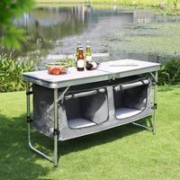 WOLTU Campingtisch Campingschrank Höhenverstellbar mit Stauraum Weiß+grau