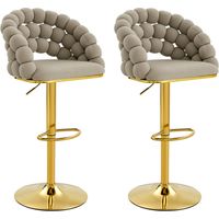Barhocker 2er-Set Samt grau, höhenverstellbar, Goldgestell DEMANN GMBH