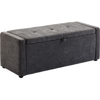 Banc de rangement / Pouf de rangement 142 L — Siège rembourré spacieux, tissu en lin, capacité de charge de 200 kg, gris foncé