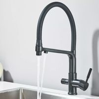 Suguword – Robinet mitigeur noir 3 voies – Filtre à eau – Bec flexible 360° – Valve céramique – Pour cuisine et douche
