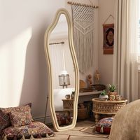 Espejo de pie 160x50 cm, espejo grande de pared con marco de terciopelo, para dormitorio, salón y vestidor, dorado