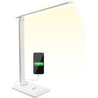 Monzana – Lampe de bureau LED 12W avec port USB – 5 niveaux de luminosité – Couleurs de lumière ajustables – Bras multiarticulé pour orientation personnalisée