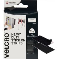 VELCRO Brand 2 strisce adesive nere adesive, 50 mm x 100 mm, a strappo, autoadesive, industriali, extra forti, resistenti, perfette per casa, ufficio e garage