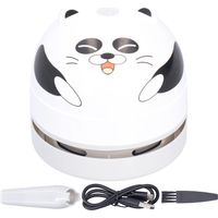 Aspirateur de Bureau de Conception Animale Mignon, Mini Balayeuse de Poussière de Table de Charge USB avec Clavier de Conception Rotatif à 360 ° sans Fil pour Bureau à Domicile(Panda)