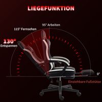 Fauteuil gaming avec repose-pieds, siège ordinateur avec appuie-tête & coussin, revêtement similicuir, pivotant, réglable en hauteur, métal, plastique, noir+blanc