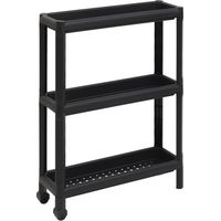 DEA HOME Tina Carrello salvaspazio nero 53x17x71h cm, in plastica resistente con 3 ripiani forati, con ruote e maniglie ergonomiche, pratico e versatile, per riporre oggetti in ambienti domestici
