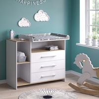 Fasciatoio Oskar, Rovere bianco/dorato, 113 x 93 cm con 3 cassetti, Vicco