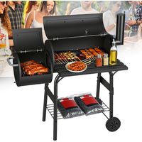Wolketon Barbacoa de carbón negra, estación de parrilla con ruedas y 2 cámaras, carro BBQ exterior con 2 ruedas e indicador de temperatura