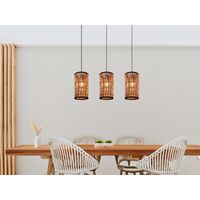 Pendelleuchte SARA 3-flammig mit Lampenschirmen aus Rattan, Breite 80cm