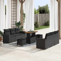 Ensemble de Jardin Modulaire 8 Pièces en Polyrotin Noir avec Table Réglable, 7 Places, Coussins D'extérieur