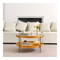 Table basse ronde à 2 niveaux en bois et verre, structure métallique, rangement pratique, ø76x45 cm pour salon