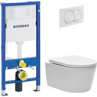 Duofix UP100 Pack WC con base + Inodoro suspendido sin brida con tapa SoftClose SAT + placa (GEBSTBRWR02MAN-IN)