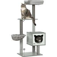 Arbre à chat gris 48x40x126cm griffoirs sisal niche hamac peluche multi-équipements pour chat