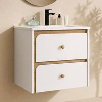 Tribesigns Waschtisch suspendu 2 tiroirs avec vasque en céramique, Meuble de salle de bain mural avec charnières à fermeture amortie, Meuble sous vasque moderne pour salle de bain, Camping-car – Blanc