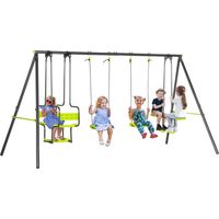 Balançoire 4 agrès portique avec balançoire - dim 3,55L x 1,84l x 1,86H m métal époxy anticorrosion PE Gris