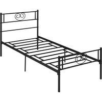 Marco de Cama Individual de Metal 31 cm para Colchón 90x190 cm con Cabecera Forma de Corazón 95x196x100 cm Negro