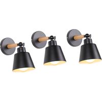 3x Wandleuchte Holz, Moderne Wandlampe Innen mit Metall Lampenschirm, Wandstrahler Art Licht Decor für Wohnzimmer Schlafzimmer (Schwarz)
