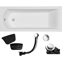 Badewanne Rechteck 180x80 + Kopfstütze, Ablauf & Füße GRATIS - Komplettset 4in1 Original Acryl Wanne - BADLAND SHEA