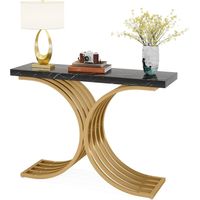 Tribesigns Mesa consola estrecha, mesa auxiliar con estructura metálica dorada, 100 x 30 x 80 cm, mesa de pasillo, mesa pequeña de exposición, mesa de sofá para espacios pequeños, para entrada, salón