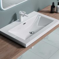 Bathroom Cloakroom 765 x 480mm Stone Resin Bathroom Basin - Self Rimming Drop In Sink - One Tap Hole With Overflow - Durovin Bathrooms