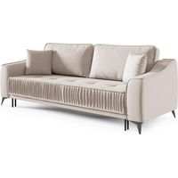 Selsey Louisos – 3-Sitzer Schlafsofa in Samt wasserabweisend mit schwarzen Beinen, Hellbeige