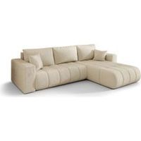 Canapé d’angle velours convertible avec coffre design ORIA angle droit-Beige-angle droit