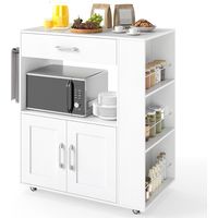 COSTWAY Carrello da Cucina con Ruote, Isola da Cucina con 3 Portaspezie 1 Cassetto Armadietto a 2 Porte, Carrello Portaoggetti con Portasciugamani, 82x46x92 cm (Bianco+bianco)