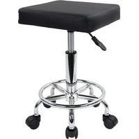 Tabouret à roulettes réglable en hauteur 46-61cm – Cuir synthétique noir – Confortable et mobile – Capacité 110 kg – Kktoner