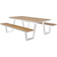 Axi Nori Table De Pique-Nique En Teck, Blanche Pour 6 Personnes - 200 X 190 Cm Table De Jardin / Banc Extérieur Pour Adultes En Aluminium & Polywood