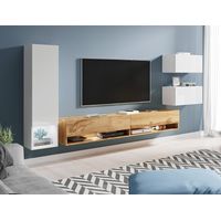 Bratex – Ensemble de meubles de salon – Panneau laminé 15mm – Finition blanc brillant – Dimensions : meuble TV 180x30x32.5cm, armoire haute 130x30.2x32.5cm