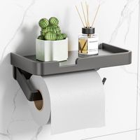Wall Mounted Toilet Paper Holder with Shelf, Toilet Paper Holder with Adhesive or Screw Attachment – Matt Grey