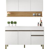 Beaux Meubles Pas Chers – Cuisine équipée 6 portes 1 tiroir imitation chêne et blanc – Largeur 150 cm – Panneaux de particules 15 mm – 5 pieds réglables