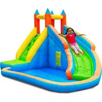Château aquatique gonflable 4m pour 3-4 enfants – Toboggan, mur d'escalade, piscine – Dimensions L400 x P300 x H250 cm – Soufflerie 450W – Play4Fun