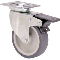 Gummi-Lenkrolle mit Platte, glatter Achse und Feststeller, grau, max. Tragkraft 40 kg, ø 5 cm