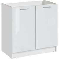 Cuisineandcie – Meuble sous-évier blanc brillant 2 portes L 80 cm – Amortisseurs pour fermeture douce – Rangement pour produits ménagers et poubelle automatique